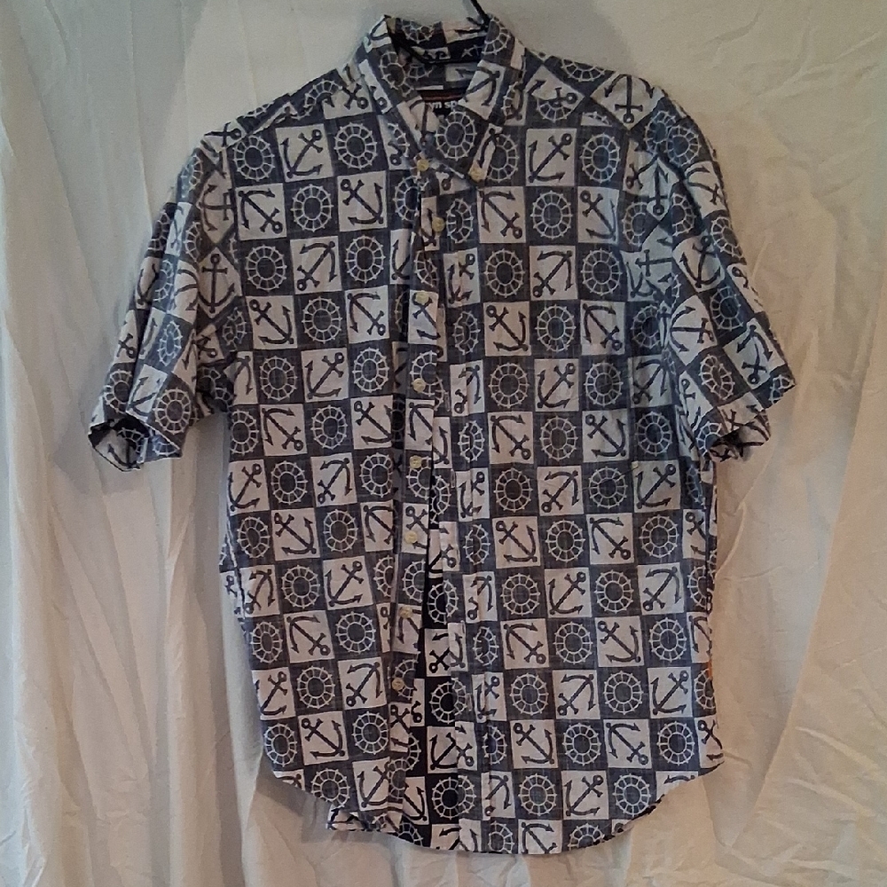 Reyn Spooner Nautical Anchor Shirt - Navy and White